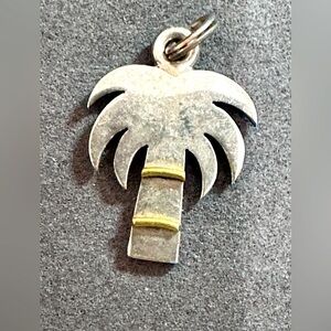 Palm Tree Sterling Silver Pendant, Brass Details in Trunk Tropical EUC 4033 R